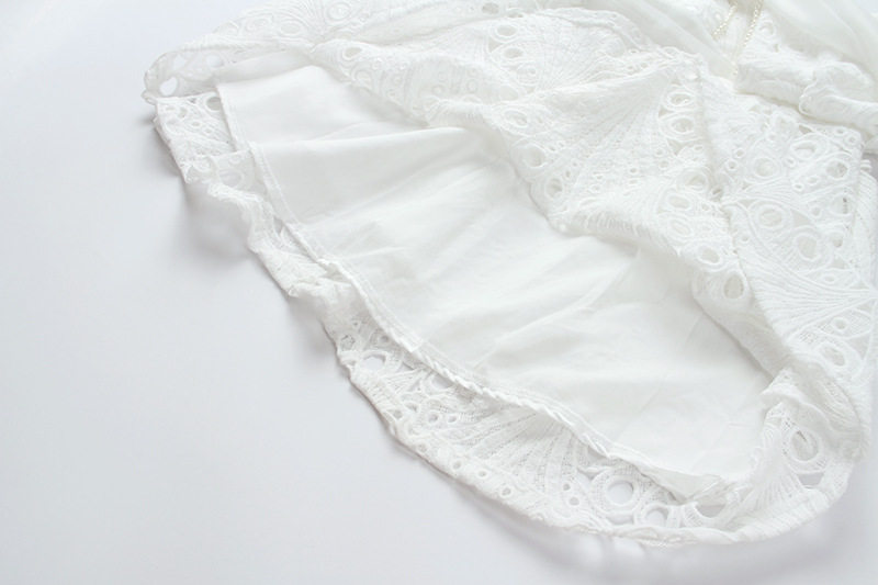 Đầm maxi ren trắng thắt eo tay bồng cổ chữ V — Trắng chi tiết 16