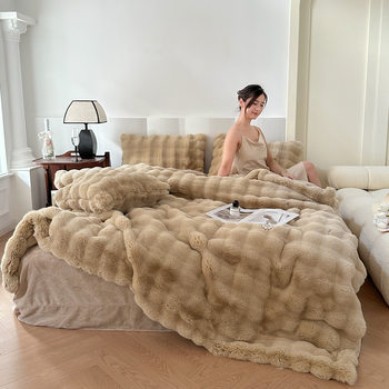 Group purchase explosions imitation fur live rabbit plush four-piece private bedding milk velvet increase kit wholesale