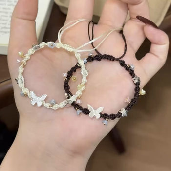 Lucky Crushed Stone Small Butterfly Bracelet Ins Best Friend Niche Woven Bracelet Versatile Couple Gift Finished Product