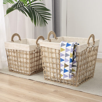 Cross-border handmade Rattan woven basket storage basket toy snack storage basket fabric laundry basket hotel clothes basket