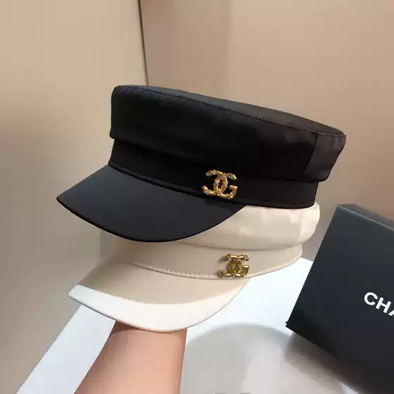 European station imported silk satin navy cap spring and autumn simple CG black and white all-match flat cap newsboy cap