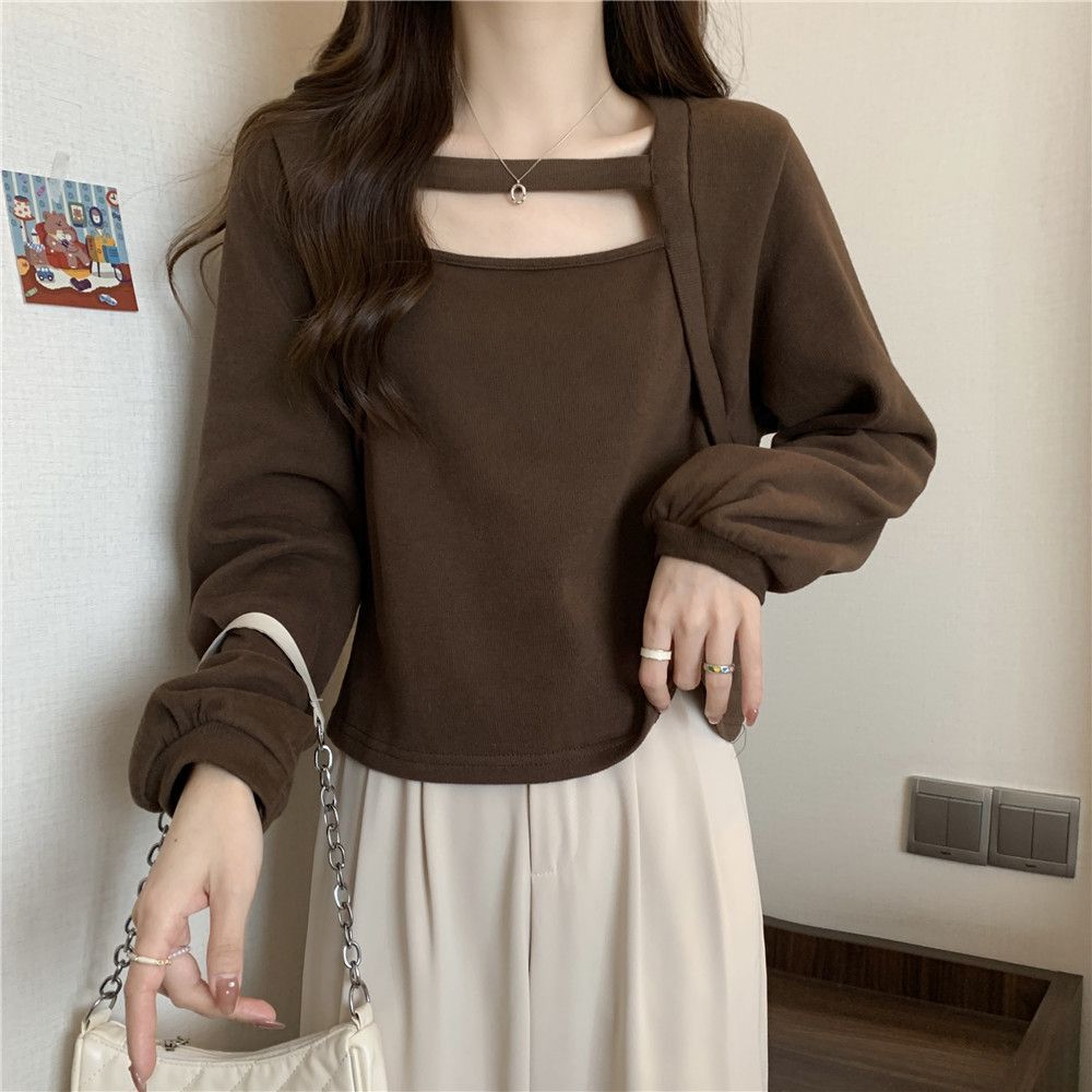 Plus Size Long Sleeve T Shirt for Women Hollow Design Slimming Fit Casual Spring Autumn Wear