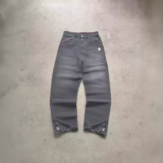 Cross-Border Men's Fashion Brand Heavyweight Washed Jeans 100% Cotton Dollar Embroidery Trendy Splatter Ink Micro-Flare Jeans