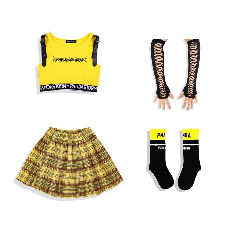 06.黄色のベスト+プリーツスカート+ソックス+袖