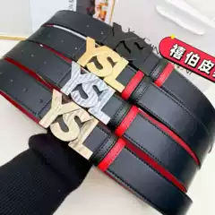 New Style Men's Lettered Casual Versatile Trendy Belt with Smooth Buckle Leather Belt