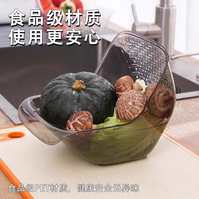 Fruit Plate Drain Basket Rice Washing Basket Household Kitchen Fruit Basin Multifunctional Household Food Grade Thickened Washing Basket