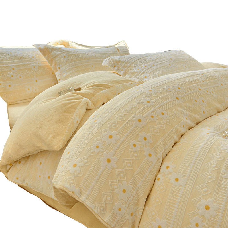 Double-Sided Milk Velvet Bed Four-Piece Set Flannel Coral Velvet Quilt Cover 2025 New Autumn and Winter Thickeneded Bed Bed Sheets Three-Piece Set