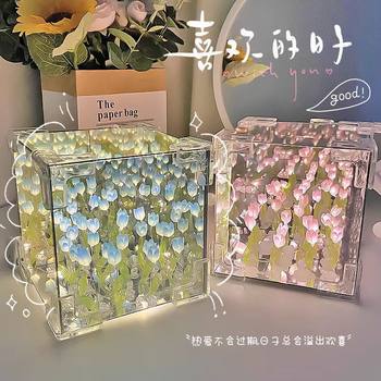Trendy Tulip Flower Sea Night Light Handmade DIY Cube Atmosphere Lamp Ornament Event Small Gift