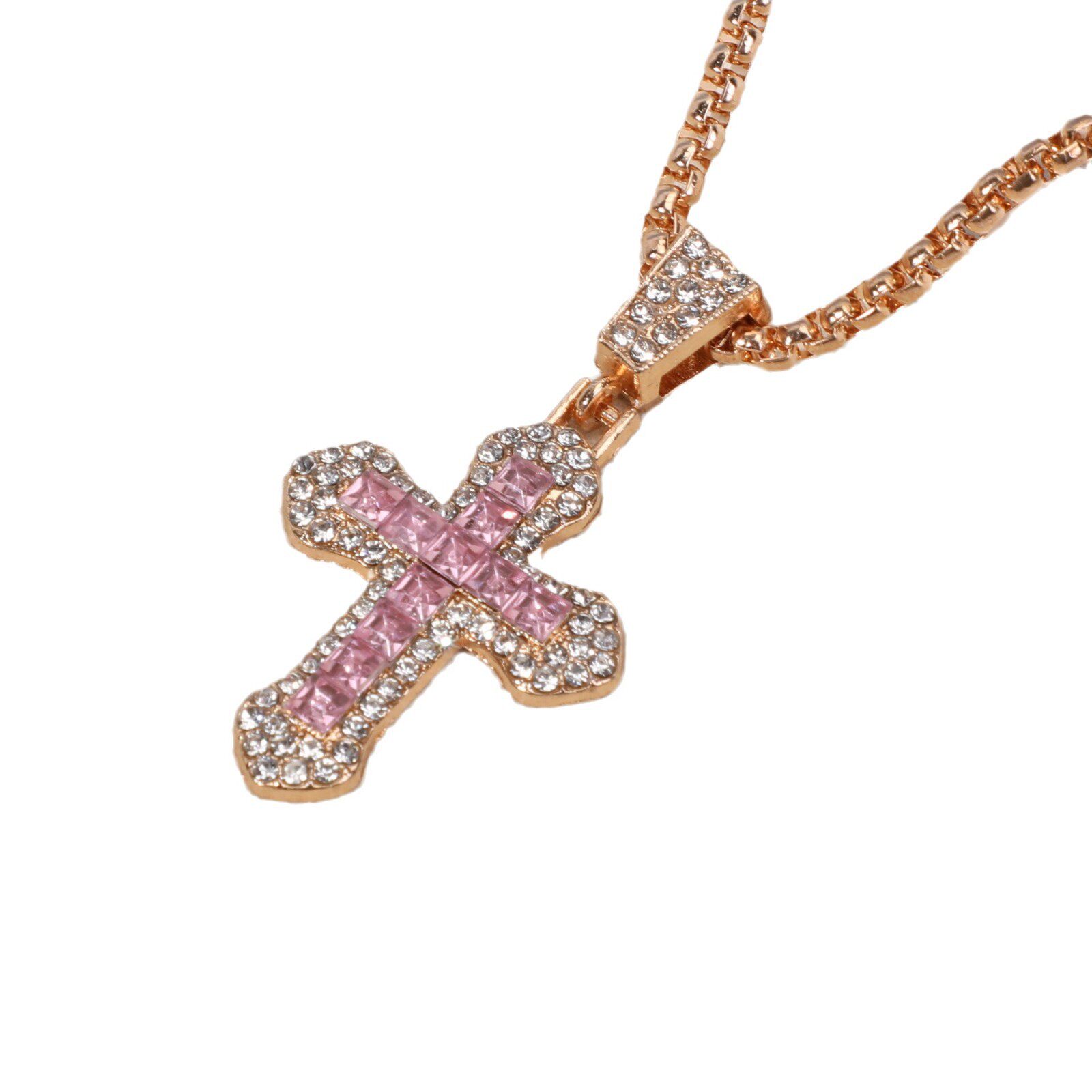 Cross-Border Cross Necklace Hip-Hop Style Zircon Pendant Jewelry Titanium Steel Versatile Choker Personalized Sparkling Jewelry Wholesale