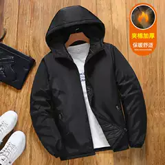 Cross-Border Autumn and Winter New Cotton-Padded Clothes for Men, Warm Cotton-Padded Plus-Size Jackets, Hooded Cotton-Padded Clothes, Solid Color Cotton-Padded Jackets for Men Wholesale