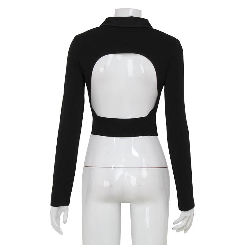 Womens Slim Fit Long Sleeve Zip Up Cardigan Sexy Backless Design American Style Casual Wear for Spring and Fall