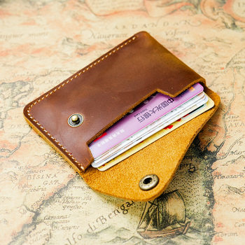 Cross-Border Minimalist Cowhide Card Holder, Creative Compact Snap Coin Purse, Crazy Horse Leather Japanese Retro Card Holder, Credit Card Holder