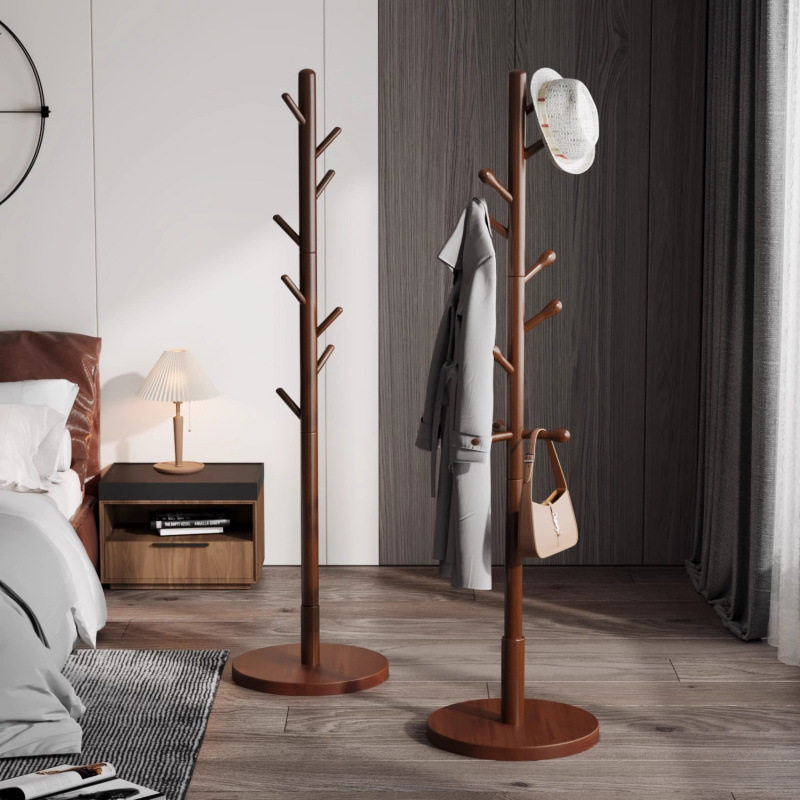 Solid Wood Thickened Coat Rack for Home Bedroom Beech Wood Clothes Rack Floor-Standing Simple Single Pole Clothes Drying Bag Rack