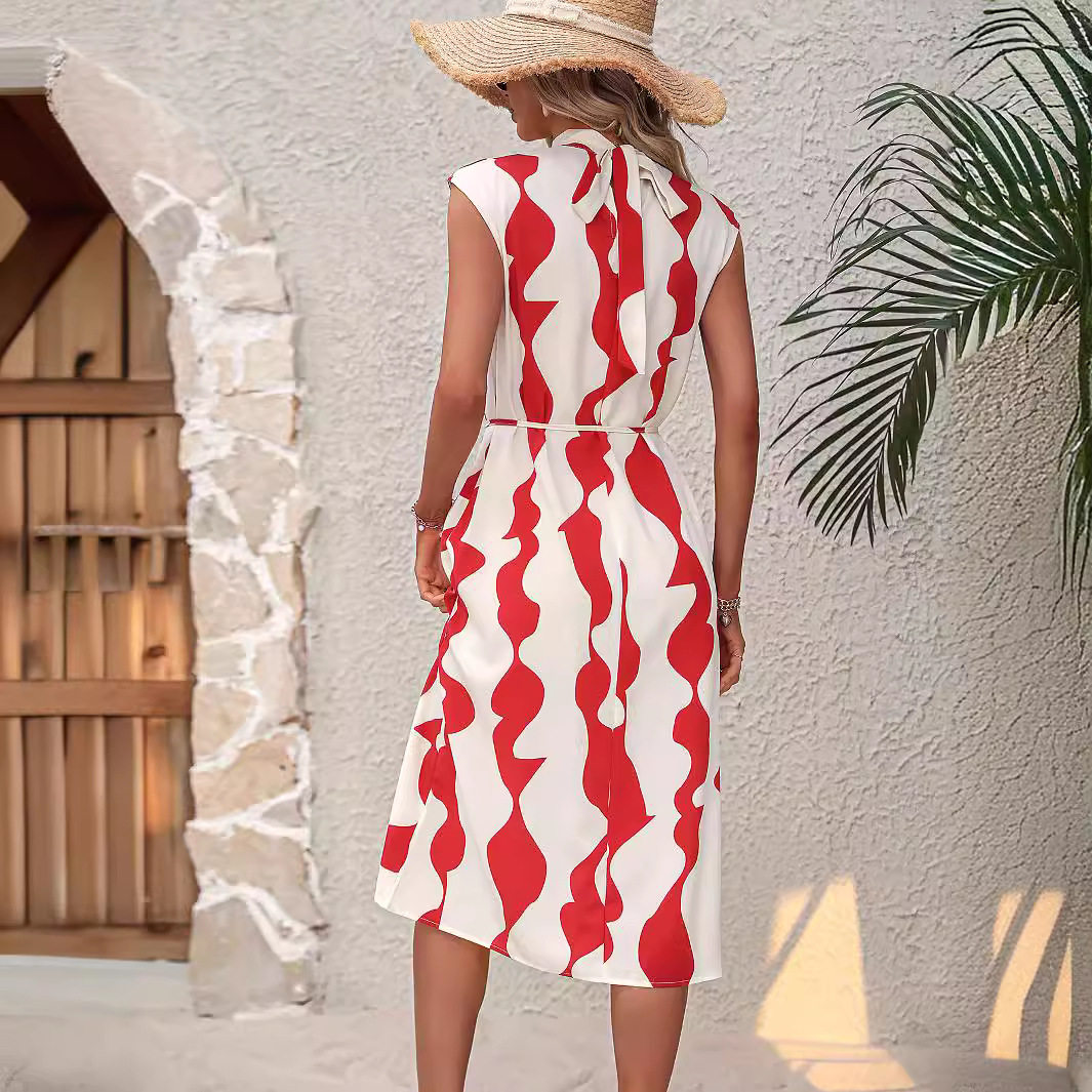Summer Womens Irregular Print Tank Top Dress Mid Length Casual Style Lightweight Fabric Wholesale Available