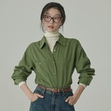 Весенне-осенняя женская рубашка из мягкого бархата Atmosphere 2025, новая бежевая свободная и универсальная рубашка с длинными рукавами