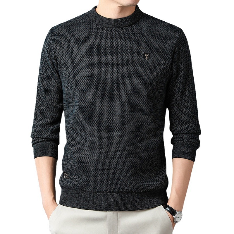 男士加绒雪貂绒针织毛衣青年男款时尚刺绣加厚保暖打底衫上衣男
