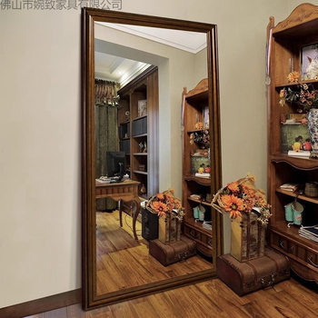Retro Wooden Full-Length Mirror Floor-To-Ceiling Mirror Non-Deformable Household Removable Fitting Mirror Vertical Dressing Mirror Ins Style