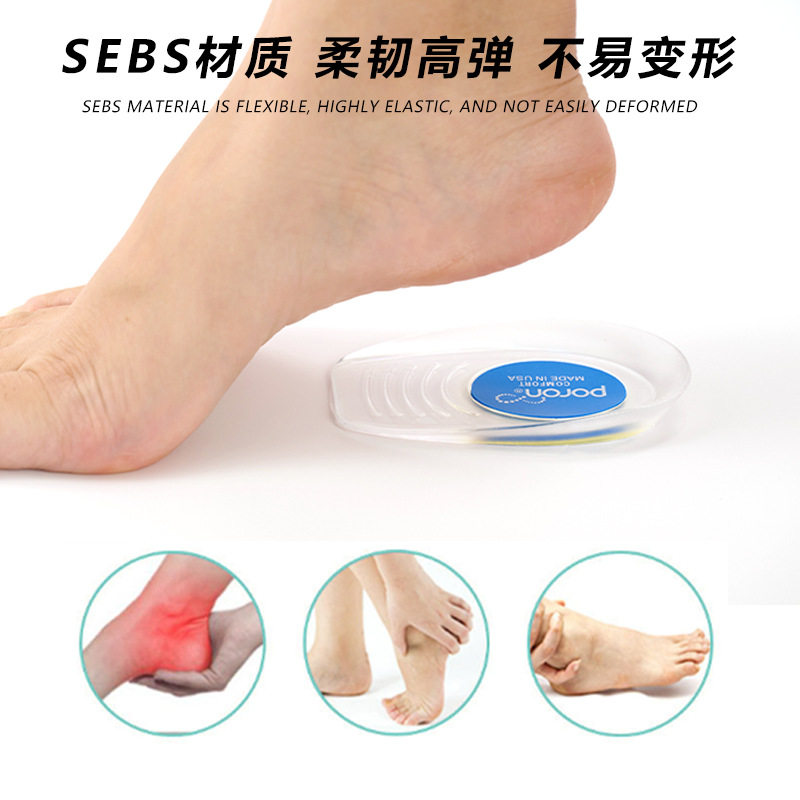 Invisible Sports Shock-Absorbing Super-Soft Thickeneded Heightening Insole U-Shaped Two-Color Poron Shock-Absorbing Inner Heightening Insole for Women