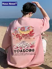 NASA Pink Short-sleeved T-shirt Men's Summer Thin Loose High-end Sense Half-sleeved Top oversize Trendy T-shirt