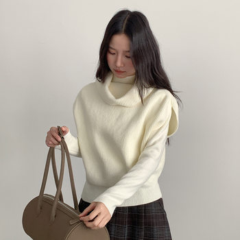 [Oufan] Korean Slim High-Neck Knitwear + Vest Knitwear Women's New Winter Two-Piece Suit 11065