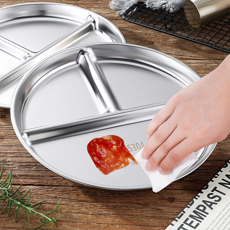 211 Fat-Reducing Meal Plate with Compartments 316 Stainless Steel Fitness One-Person Meal Quantitative Three-Compartment Meal Plate Daily Kitchen Wholesale