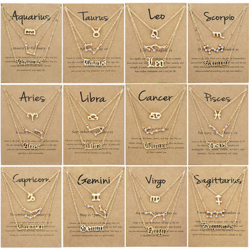 12 Zodiac Signs Necklace Set Ins Retro Letter Symbol Diamond Three-Piece Set Amazon Jewelry Set