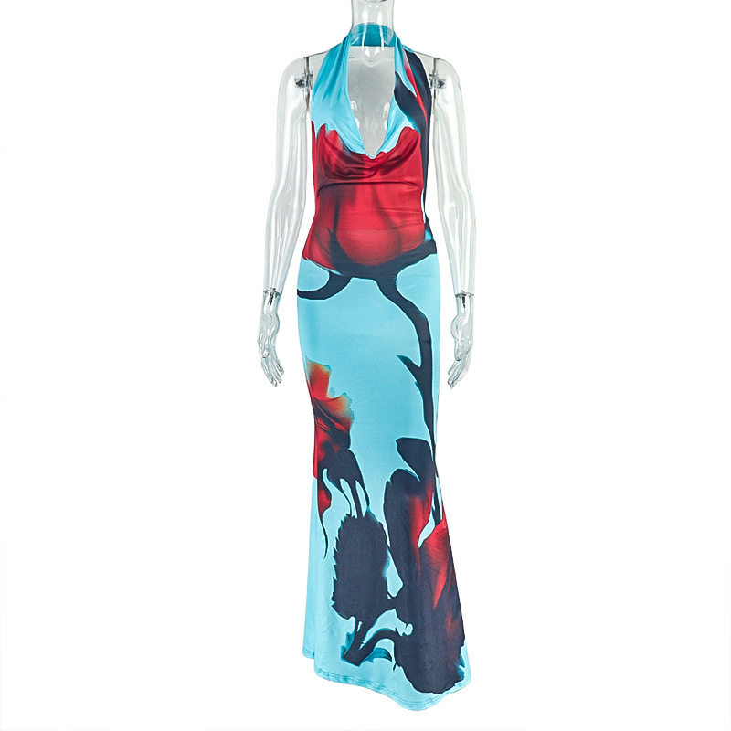 Backless Ruched Bodycon Dress Fashionable Casual Style Halter Neck Long Length Ideal for Parties and Events
