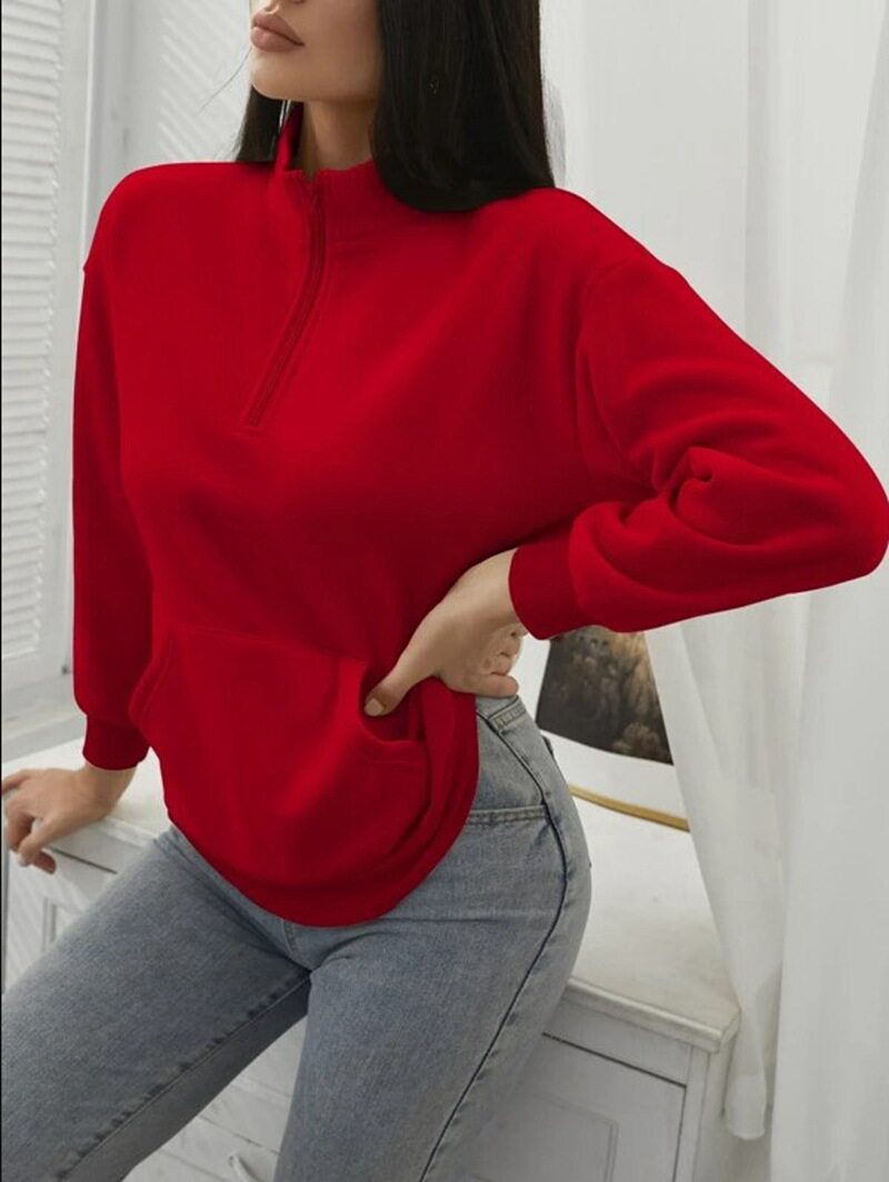 Casual Zip Pocket Hoodie Solid Color Stand Collar Autumn Winter Style Ready to Ship Wholesale Available