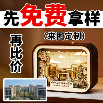 Domestic Higher Education Institutions Series Led Wood Carving Lamp Paper Carving Lamp 3D Stereo Light and Shadow Decorative Night Light Creative
