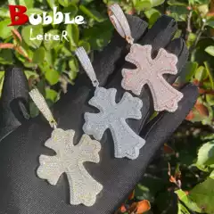 Cross-border European and American Hip-hop Pattern Cross Pendant Necklace Men's Copper Inlaid Zircon Hip-hop Trendy Jewelry