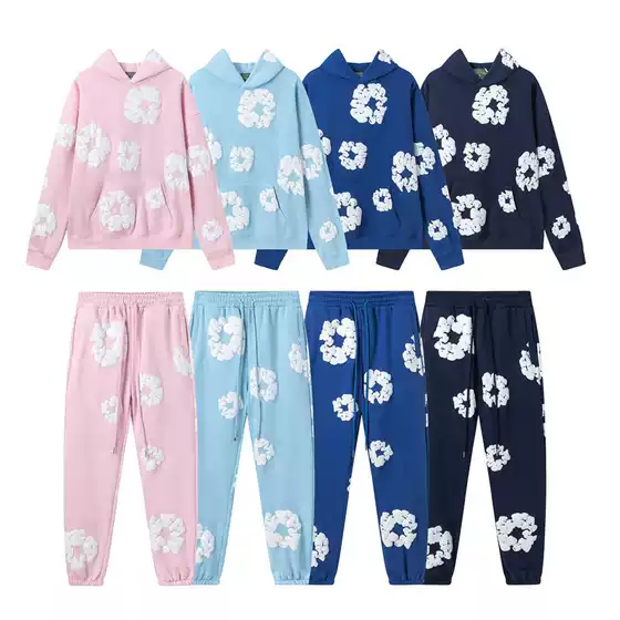 Denim Tears Kapok Foam Print American Couple Sweatshirt Hoodie Sweatpants Casual Suit Trendy Men Ins