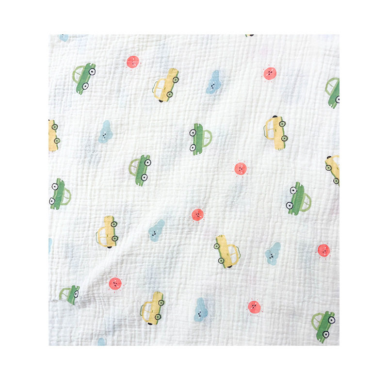 Cotton Double-Layer Crepe Printed Fabric Spring, Summer and Autumn Cartoon Car Printed Cotton Pajamas Home Clothes Mother and Baby