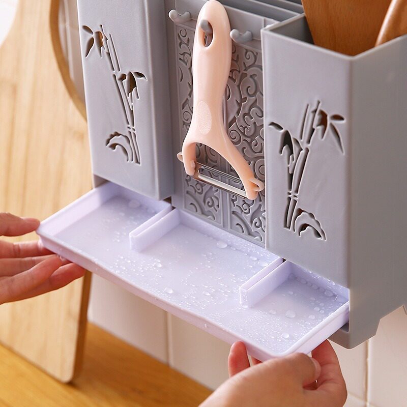 Light luxury chopsticks holder wall-mounted chopsticks storage box kitchen spoon knife and fork drain storage rack chopsticks cage wholesale