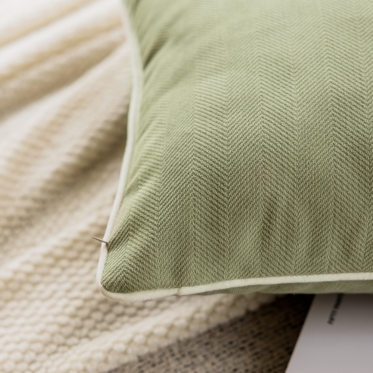 北欧轻奢风雪尼尔高档抹茶绿纯棉编织沙发抱枕客厅靠垫样板间卧室,淘宝优惠券,粉丝福利购,淘宝优惠卷