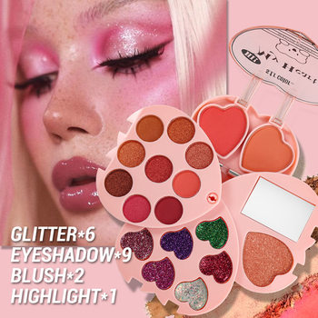 S.F.R Love Heart Eyeshadow Mini Set Four-Layer Folding Blush All-In-One Palette Multi-Use Palette Earth Tone Shimmer