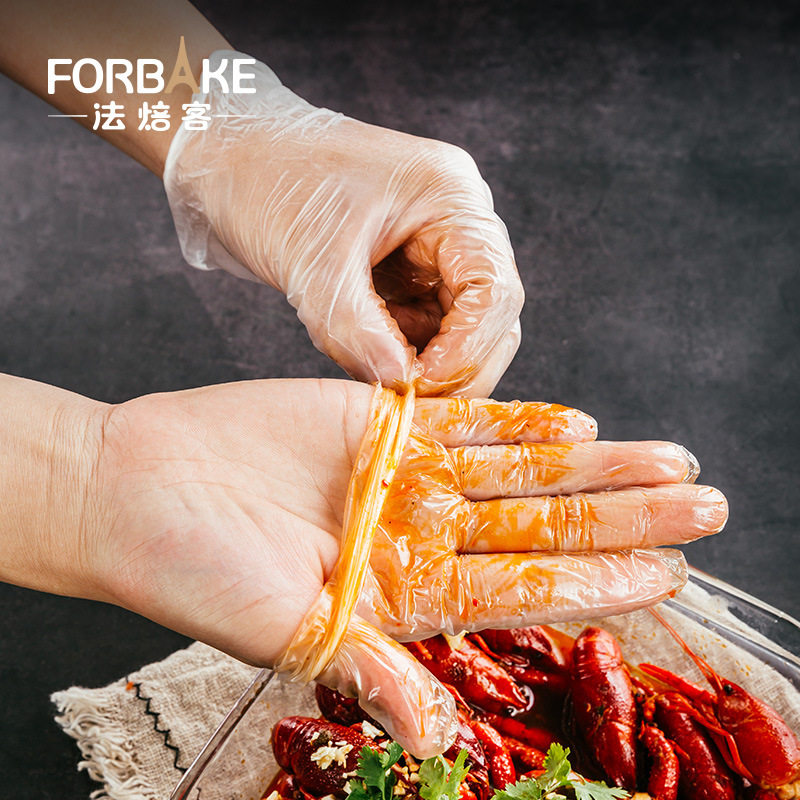 French Bakers Disposable Gloves Food Catering Grade Kitchen Baking Household PVC Plastic Film Gloves for Women 100