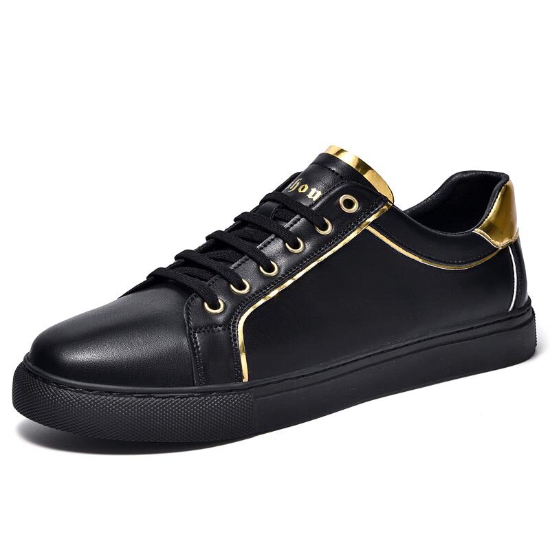 Giày Sneaker Nam Da Bóng Chiều Cao Đế Khoảng 3cm Màu Trắng, Đen