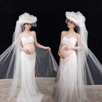 Photo Studio's New Maternity Photo Clothing, French Pure Lust Style, Big Belly Photo, Indoor Pregnant Mommy Photo Photography, Photo Shoot at Home