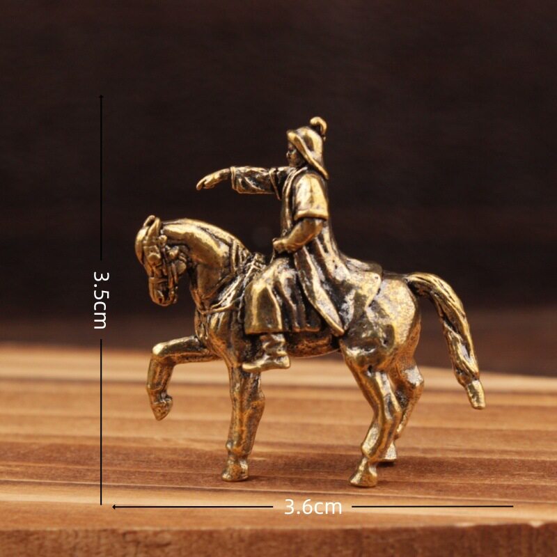 Brass Genghis Khan General Figurine, Brass Small Figurine, Crafts, Vintage Decoration, Small Copper Ornament