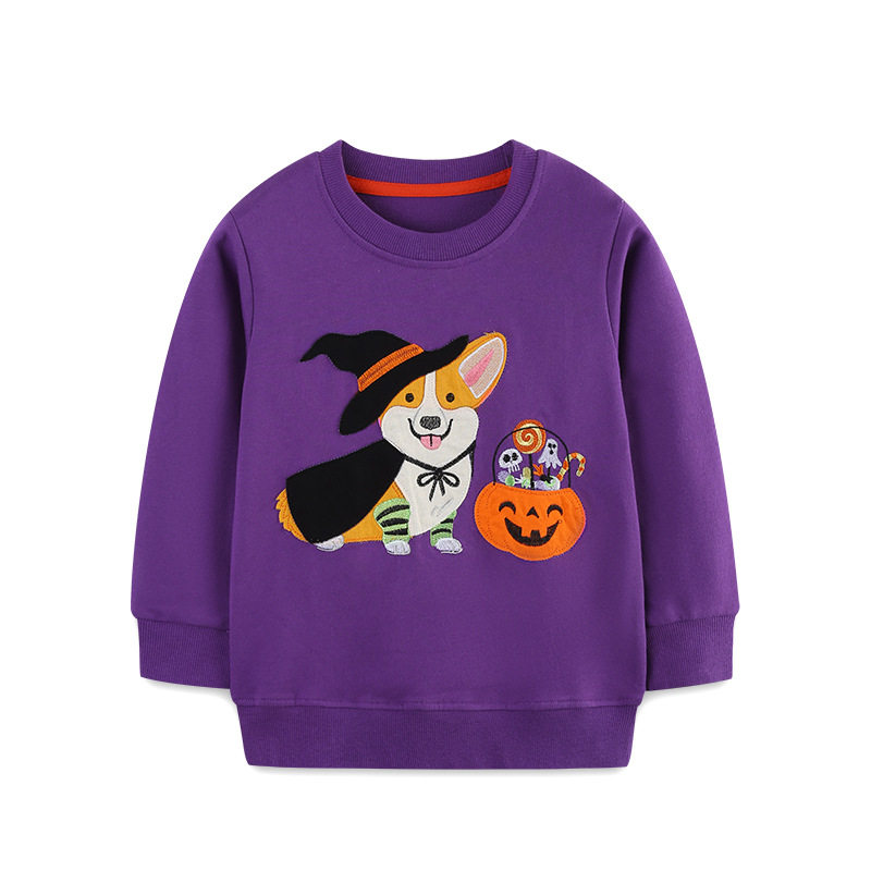 New Autumn Girls' Hoodie, Halloween Cartoon Patch Design, Children's Long-Sleeve Pullover