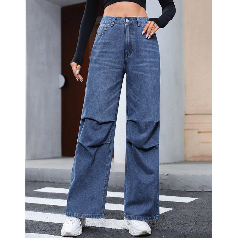 High Waisted Wide Leg Jeans Loose Fit Straight Cut Durable Denim Casual Wear for Women Wholesale Available