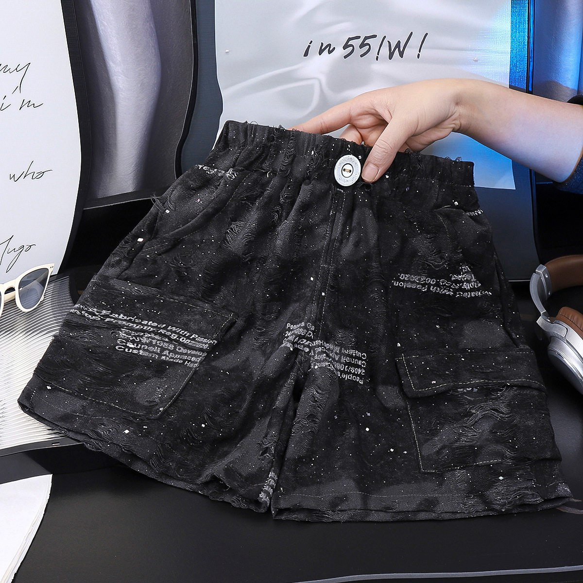 Boys' Summer Shorts, Korean Style Girls' Distressed Five-Inch Shorts, Thin Trendy Hip-Hop Kids' Shorts