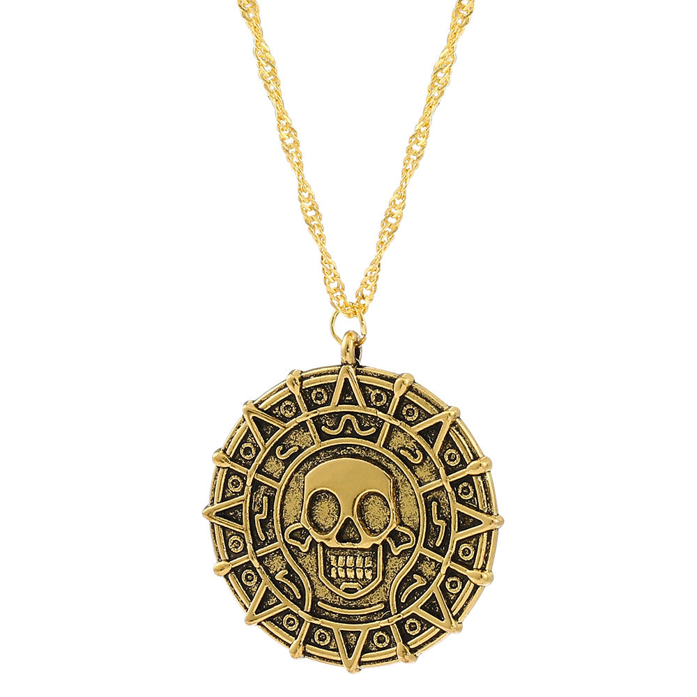 European and American Film and Television Accessories Pirates of the Caribbean Necklace Aztec Gold Coin Skull Pendant Personalized Men's Necklace