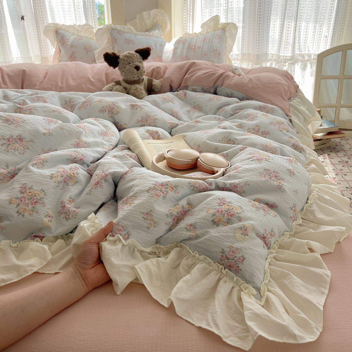 2025 New Kapok Pure Cotton Cloud-Like Double-Layer Yarn Wrinkled Cotton Edge Four-Piece Set Three-Piece Set