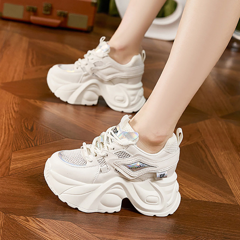 Giày thể thao nữ đế xuồng platform gót siêu cao 8cm — Trắng, Hồng, Vàng gạo, Cam