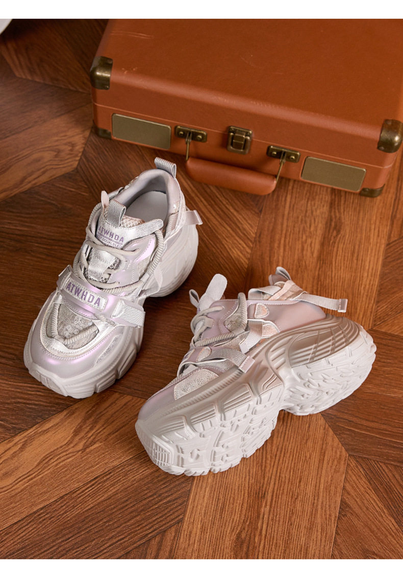 Giày sneaker nữ chunky đế dày lưới thoáng khí gót siêu cao 8 cm — Len tinh khiết, Bạc, Tím chi tiết 17