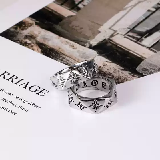 Cross-border spot titanium steel ring polygon 3D ring nightclub tide rice flower jewelry accessories SA1043