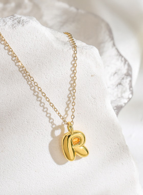 澳古 跨境热销铜镀真金26个英文字母吊坠项链女INS小众个性锁骨链