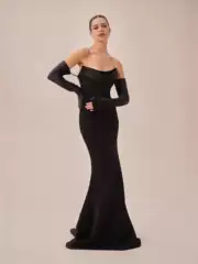 In Stock | New Style One-Shoulder Long-Sleeved Dress for Women, Evening Dress, Black and White, Waist-Cinching, Slimming, Stretchy Long Dress
