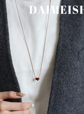 原创复古简约红色滴油爱心项链秋冬时尚百搭气质新年长款毛衣链